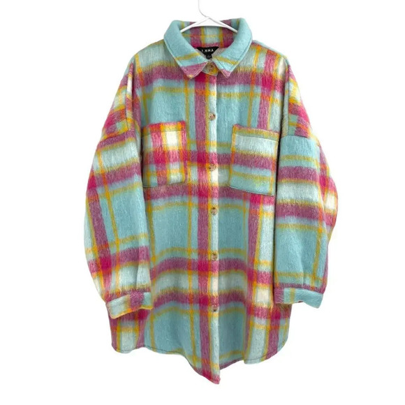 J. NNA Women's Multicolor Plaid Shirt Jacket Long Sleeve Button Up Size L - Picture 4 of 16